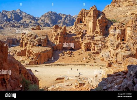 An aerial view looking down at the tombs into the Lost City of Petra, Jordan Stock Photo - Alamy