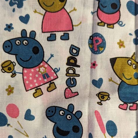 Peppa Pig Character Print Cotton Fabric – Blue - Fabric Khazana