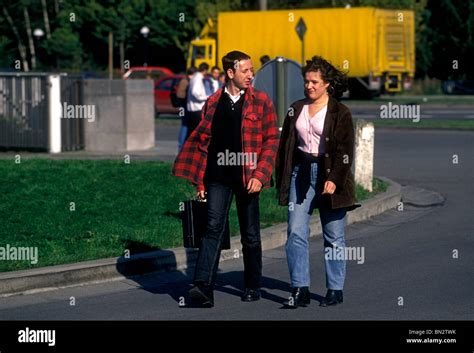 Belgian people young man and woman students on campus at The University of Mons-Hainaut city of ...