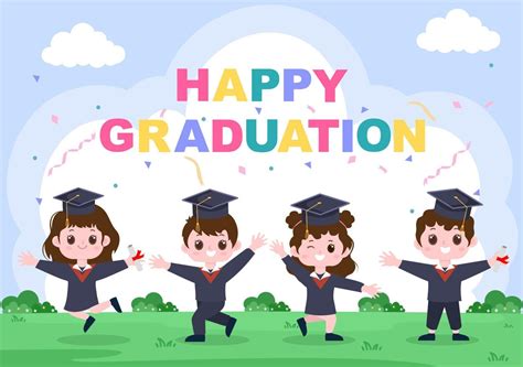 Happy Graduation Day of Students Celebrating Background Vector ...