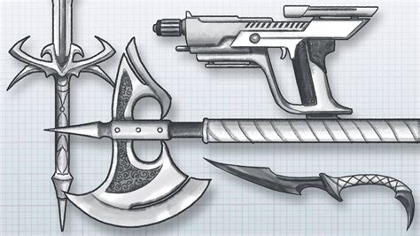 How to DESIGN AWESOME WEAPONS! Draw your own guns, swords, axes, knives ...