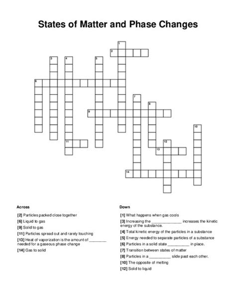 States of Matter and Phase Changes Crossword Puzzle