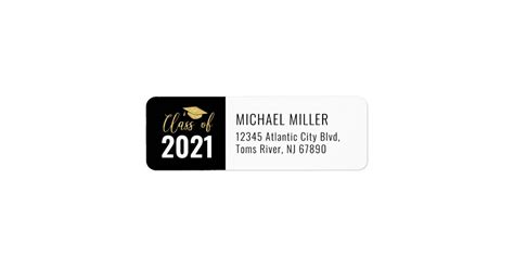 Gold & Black Modern Graduation Cap Address Labels | Zazzle.com