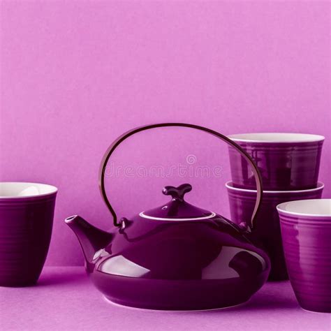 Purple Teapot and Cups on a Lilac Background Stock Image - Image of asia, porcelain: 110531763