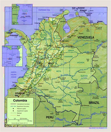 Large detailed administrative and political map of Colombia with relief ...