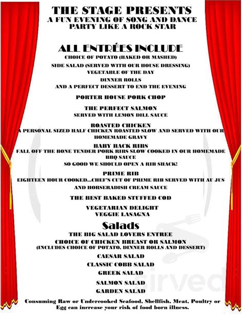 The Stage Restaurant Bonita Springs menu in Bonita Springs, Florida, USA