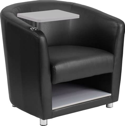 Black Leather Guest Chair with Tablet Arm, Chrome Legs and Under Seat ...