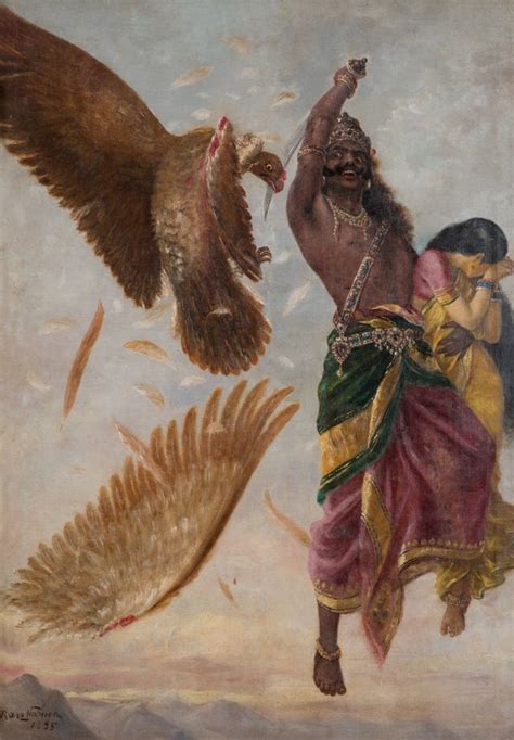 Jatayu struck down by Ravana from Ramayana [Raja Ravi Varma's painting ...