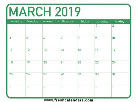 March 2019 Calendar Printable