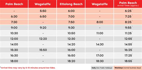 Ferry Timetables | Palm Beach Ferries