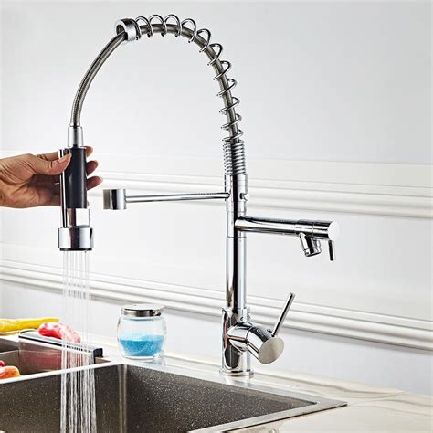 Zimtown Copper Double Handle Pull Down Sprayer Spring Kitchen Faucet, Kitchen Sink Faucet ...