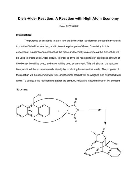 Diels-Alder Reaction Pre Lab Ex 15 - Diels-Alder Reaction: A Reaction with High Atom Economy ...