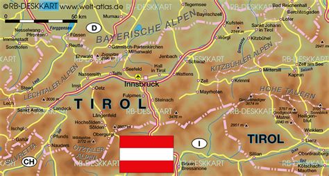 Map of Tyrol (State / Section in Austria) | Welt-Atlas.de