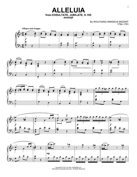 Alleluia by Wolfgang Amadeus Mozart Sheet Music for Piano Solo at Sheet ...