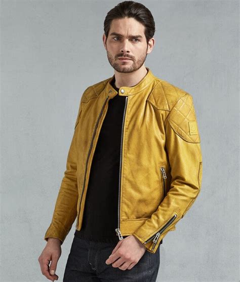 Mens Yellow Leather Jacket | Biker Yellow Leather Jacket Men