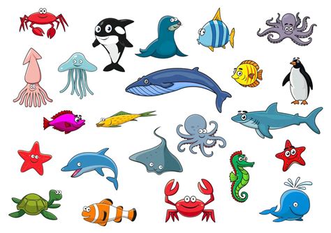 Cartoon sea fish and ocean animals vector icons 11777366 Vector Art at ...