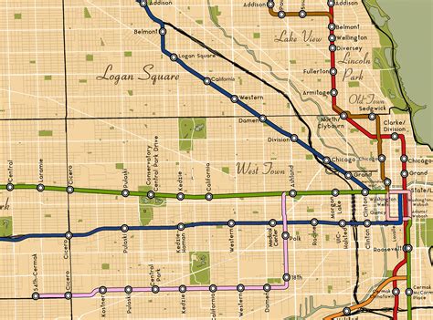 Retro Map of Chicago L Train System Vintage Style Map of | Etsy