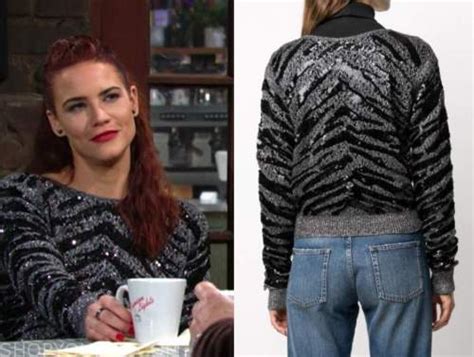 The Young and the Restless: March 2021 Sally Spectra's Silver and Black Embellished Sweater ...