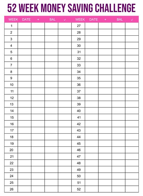 52 Week Money Saving Printable