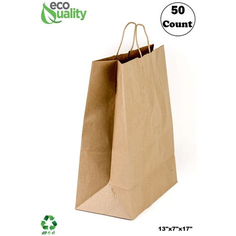 [50 PACK] Large Brown Kraft Paper Bags with Handles, Shopping, Gift Bags, Party, Merchandise ...