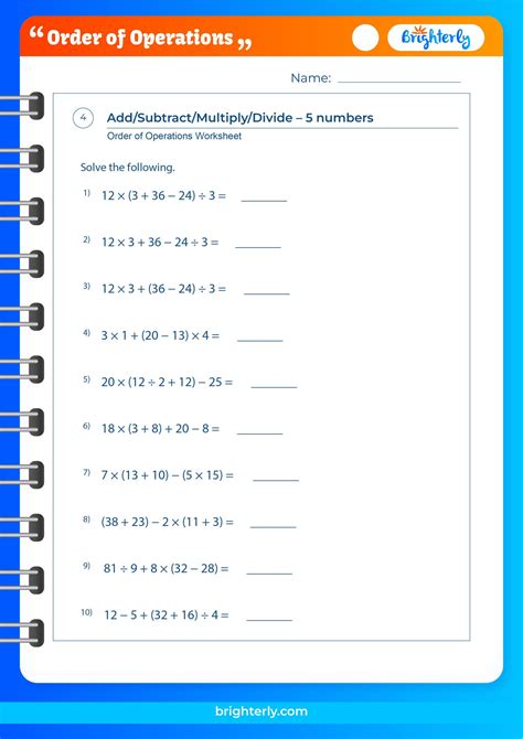 Free Printable Order Of Operations Worksheets [PDFs] Brighterly.com