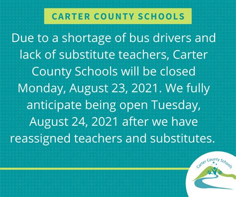 Carter County Schools closed on August 23; cites bus driver, substitute teacher shortage - 96.9 WXBQ