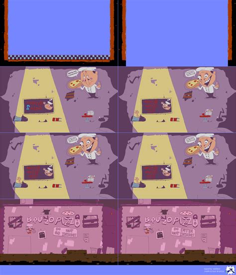 The Spriters Resource - Full Sheet View - Pizza Tower - Fake Peppino Boss Battle Backgrounds