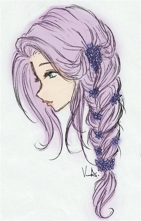 spruch bilder: Long Hair Anime Girl Drawing Cartoon