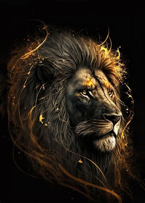 Black & Gold Lion - Adapt Art - Digital Art & AI, Animals, Birds, & Fish, Wild Cats, African ...