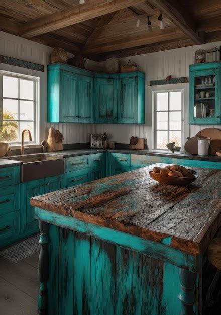 Premium AI Image | Turquoise kitchen cabinets are a great way to add a touch of color to your home.