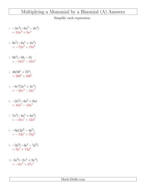 Multiplying a Monomial by a Binomial (A)