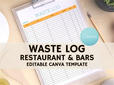 Food Waste Log, Bar Waste Log, Editable Restaurant Template, 4 Print ...