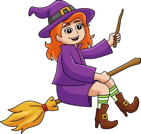 Witch Girl On A Broomstick Cartoon Colored Clipart 7066818 Vector Art ...