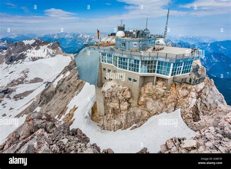 Zugspitze summit station terrace, Wetterstein mountains, Bavarian Alps ...