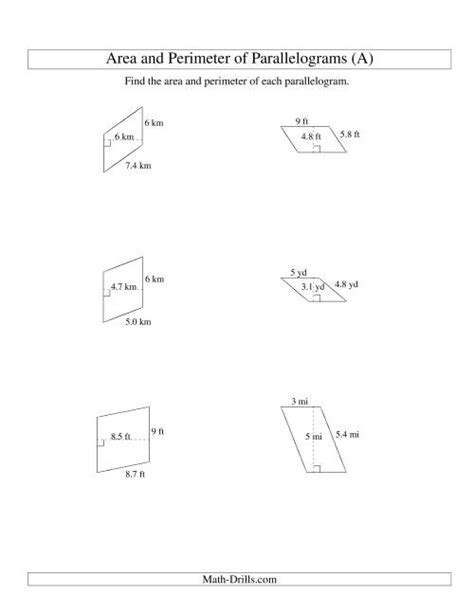 Area Of A Parallelogram Worksheet - Preschool Printable Sheet