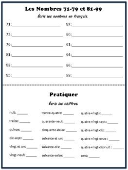 French Numbers 1-100 Worksheet Activities (Learn, Practice, Apply)