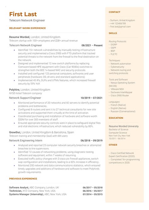 Telecom Network Engineer Resume Examples for 2024 | Resume Worded