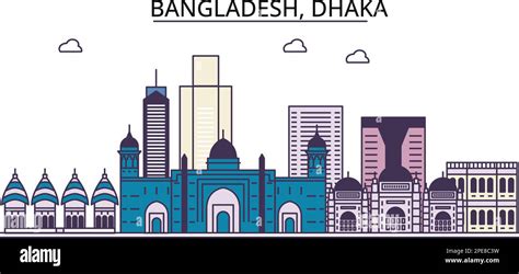 Bangladesh, Dhaka tourism landmarks, vector city travel illustration ...