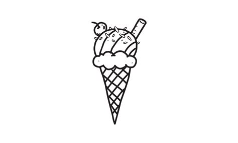 delicious ice cream cone illustration. colorless cartoon for drawing ...