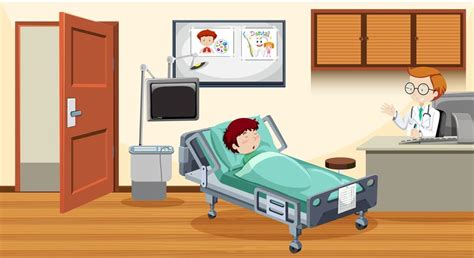 Sick child in bed at hospital 300646 Vector Art at Vecteezy