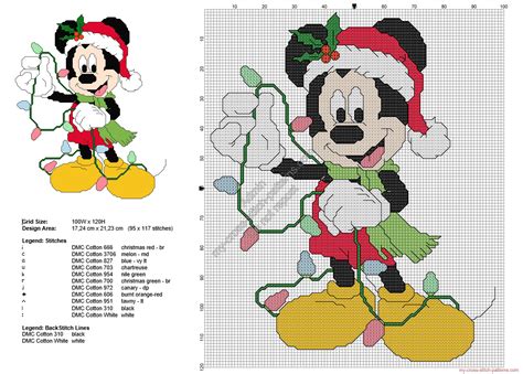 Mickey Mouse with Christmas lights free cross stitch pattern 95x117 - free cross stitch patterns ...