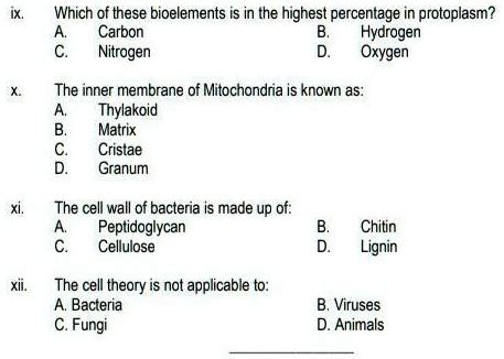 SOLVED: Please tell me the correct answers to the MCQs. Which of these bioelements is in the ...