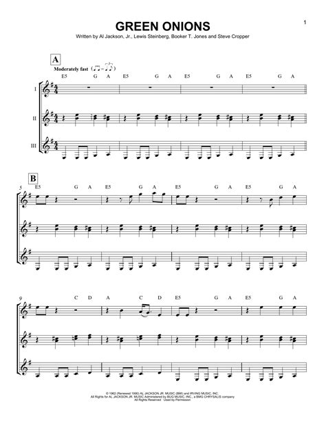 Green Onions Sheet Music | Booker T. & The MG's | Guitar Ensemble