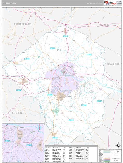 Pitt County, NC Wall Map Premium Style by MarketMAPS