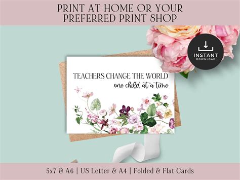 Floral Teachers Day Card Printable Card for Teacher Teachers Appreciation Day Teacher Thank You ...