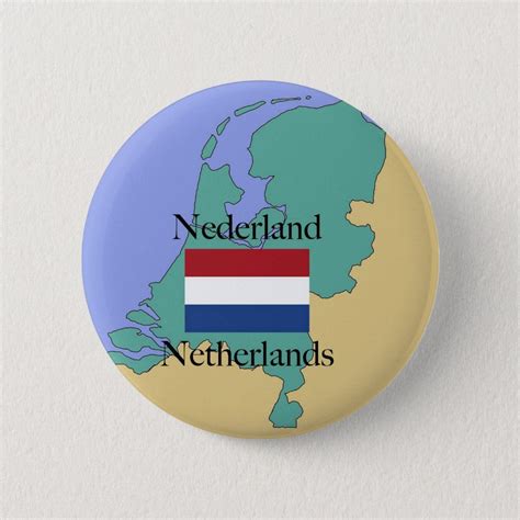 Map and Flag of the Netherlands Button, Adult Unisex, Size: ' ', 2¼ Inch, Pale Turquoise ...