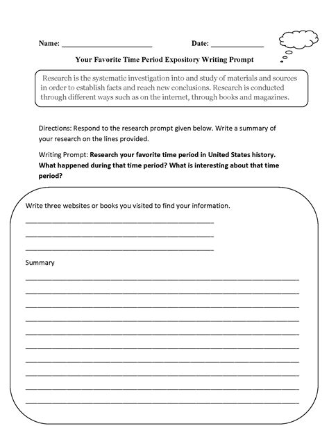 Favorite Time Period Expository Writing Prompt Worksheet | Expository writing, Expository ...