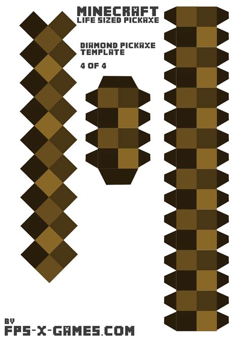 Minecraft life sized diamond pickaxe printable papercraft template