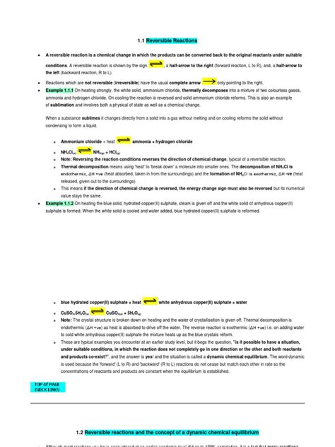 1.1 Reversible Reactions