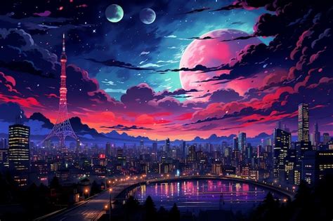Premium AI Image | Tokyo Night City with Neon Skyline Generative Ai